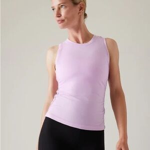 Athleta Women’s Pastel Light Pink Ruched Sides Tank Top Workout Gym Fitness XL